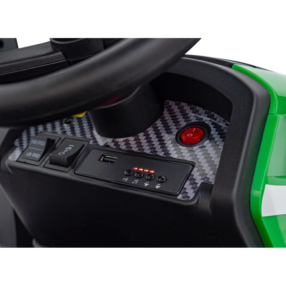 JOKO Elektrický traktor s vlečkou Blast 2x200W 24V, penové kolesá, kožené sedadlo, zelený