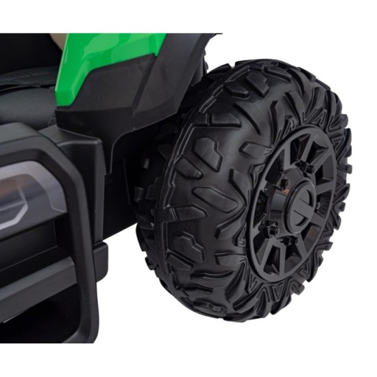 JOKO Elektrický traktor s vlečkou Blast 2x200W 24V, penové kolesá, kožené sedadlo, zelený