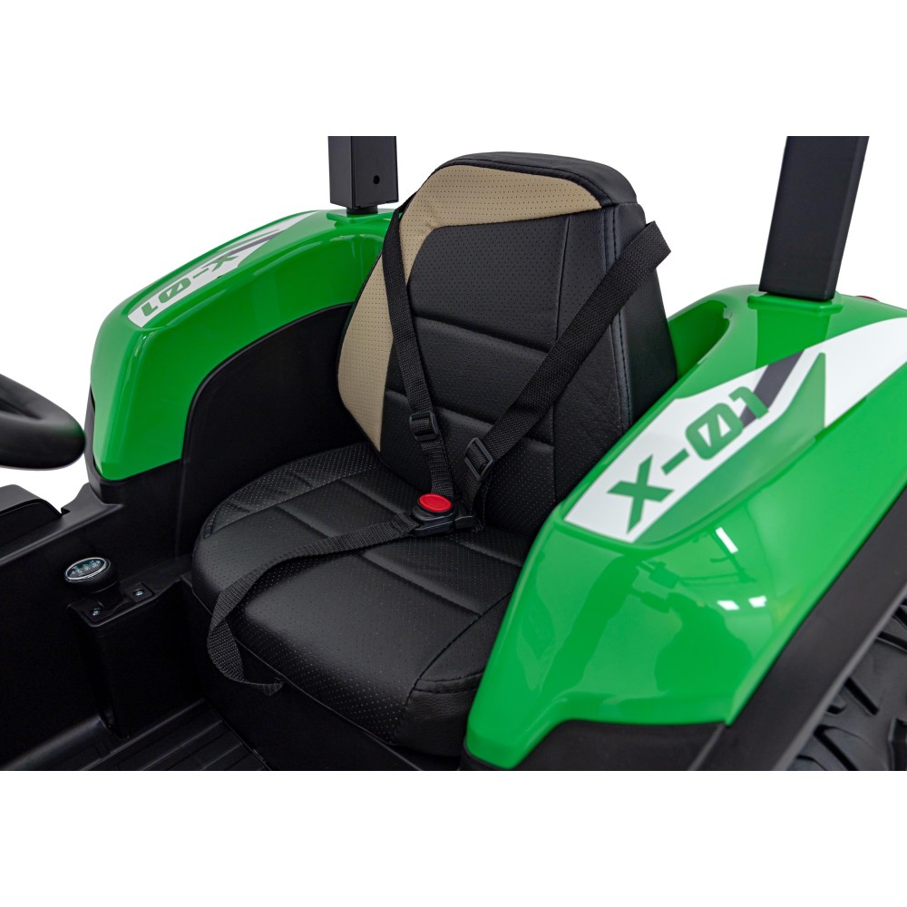 JOKO Elektrický traktor s vlečkou Blast 2x200W 24V, penové kolesá, kožené sedadlo, zelený