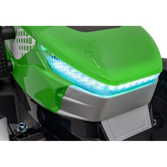 JOKO Elektrický traktor s vlečkou Blast 2x200W 24V, penové kolesá, kožené sedadlo, zelený