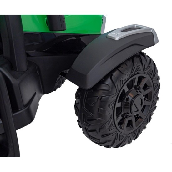 JOKO Elektrický traktor s vlečkou Blast 2x200W 24V, penové kolesá, kožené sedadlo, zelený