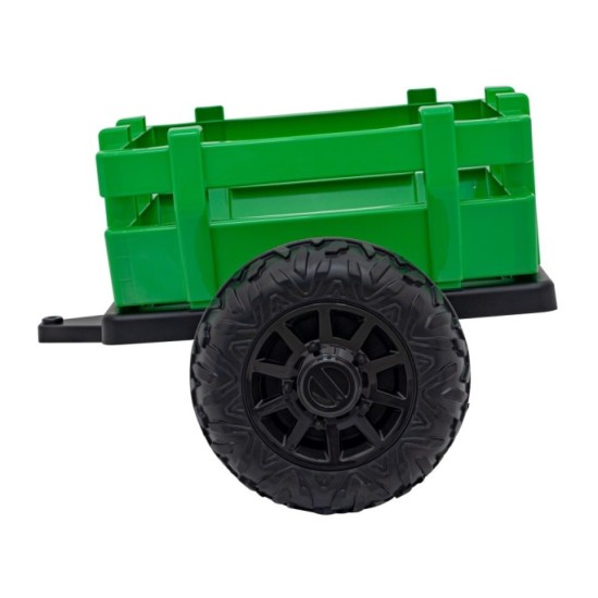 JOKO Elektrický traktor s vlečkou Blast 2x200W 24V, penové kolesá, kožené sedadlo, zelený