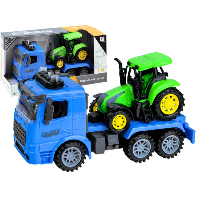 JOKO Kamión, nákladné auto 28cm + Traktor + svetlo + zvuk, zelená/modrá