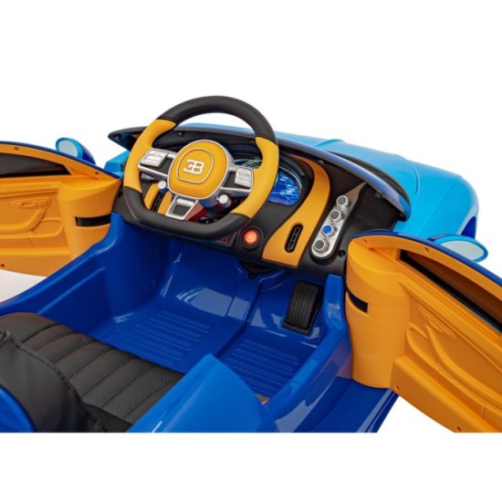 JOKO Elektrické Autíčko Bugatti Chiron, penové kolesá, kožené sedadlo, modré