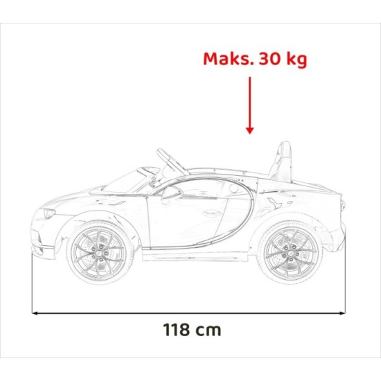 JOKO Elektrické Autíčko Bugatti Chiron, penové kolesá, kožené sedadlo, modré