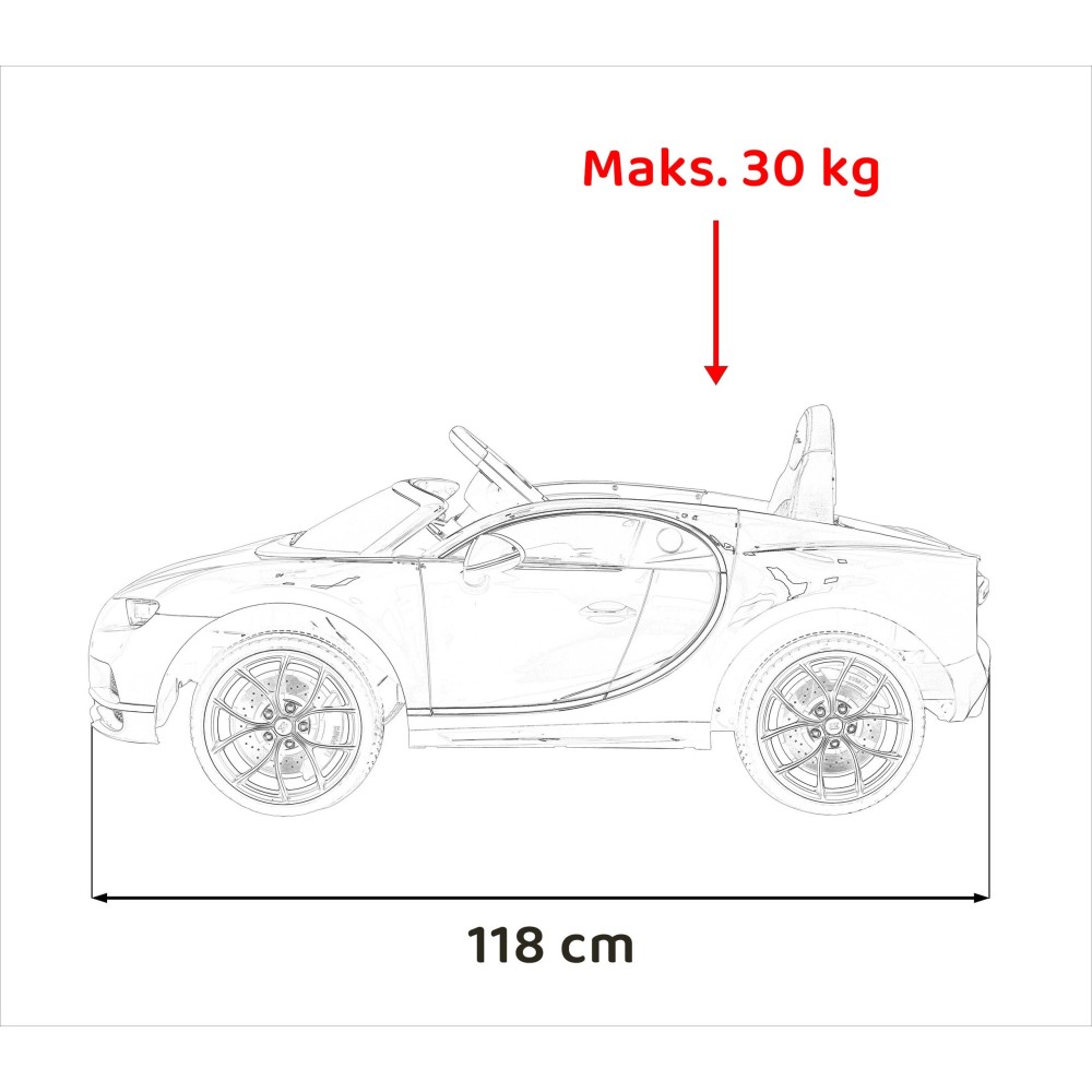JOKO Elektrické Autíčko Bugatti Chiron, penové kolesá, kožené sedadlo, modré