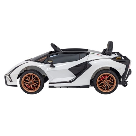 JOKO Elektrické Autíčko Lamborghini Sian 4x4, penové kolesá, kožené sedadlo, biele