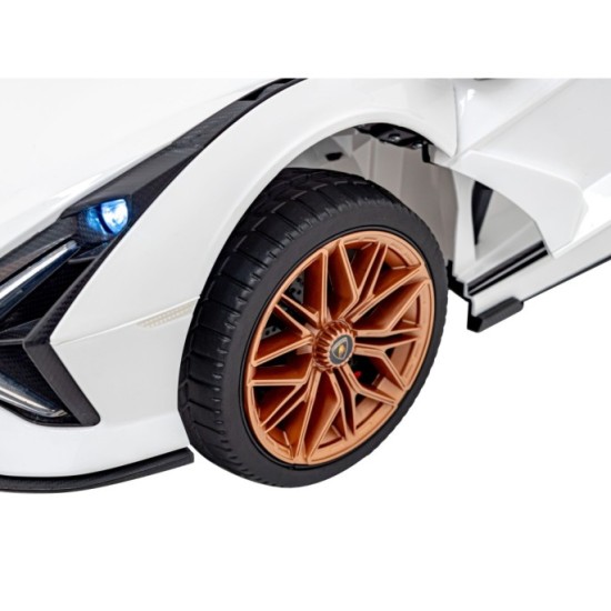 JOKO Elektrické Autíčko Lamborghini Sian 4x4, penové kolesá, kožené sedadlo, biele