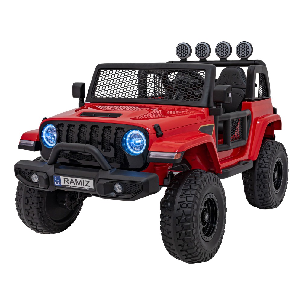 JOKO Elektrické Autíčko Jeep OFF-ROAD 3.0, penové kolesá 4x4, Dvojmiestne kožené sedadlo, červené