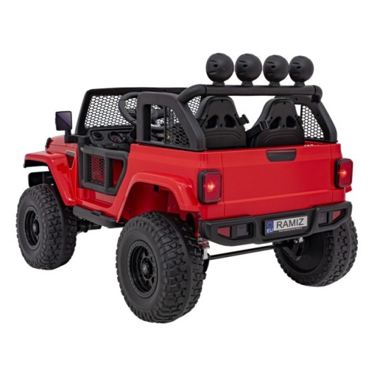 JOKO Elektrické Autíčko Jeep OFF-ROAD 3.0, penové kolesá 4x4, Dvojmiestne kožené sedadlo, červené