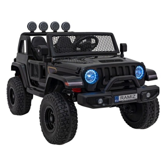 JOKO Elektrické Autíčko Jeep OFF-ROAD 3.0, penové kolesá 4x4, Dvojmiestne kožené sedadlo, čierne
