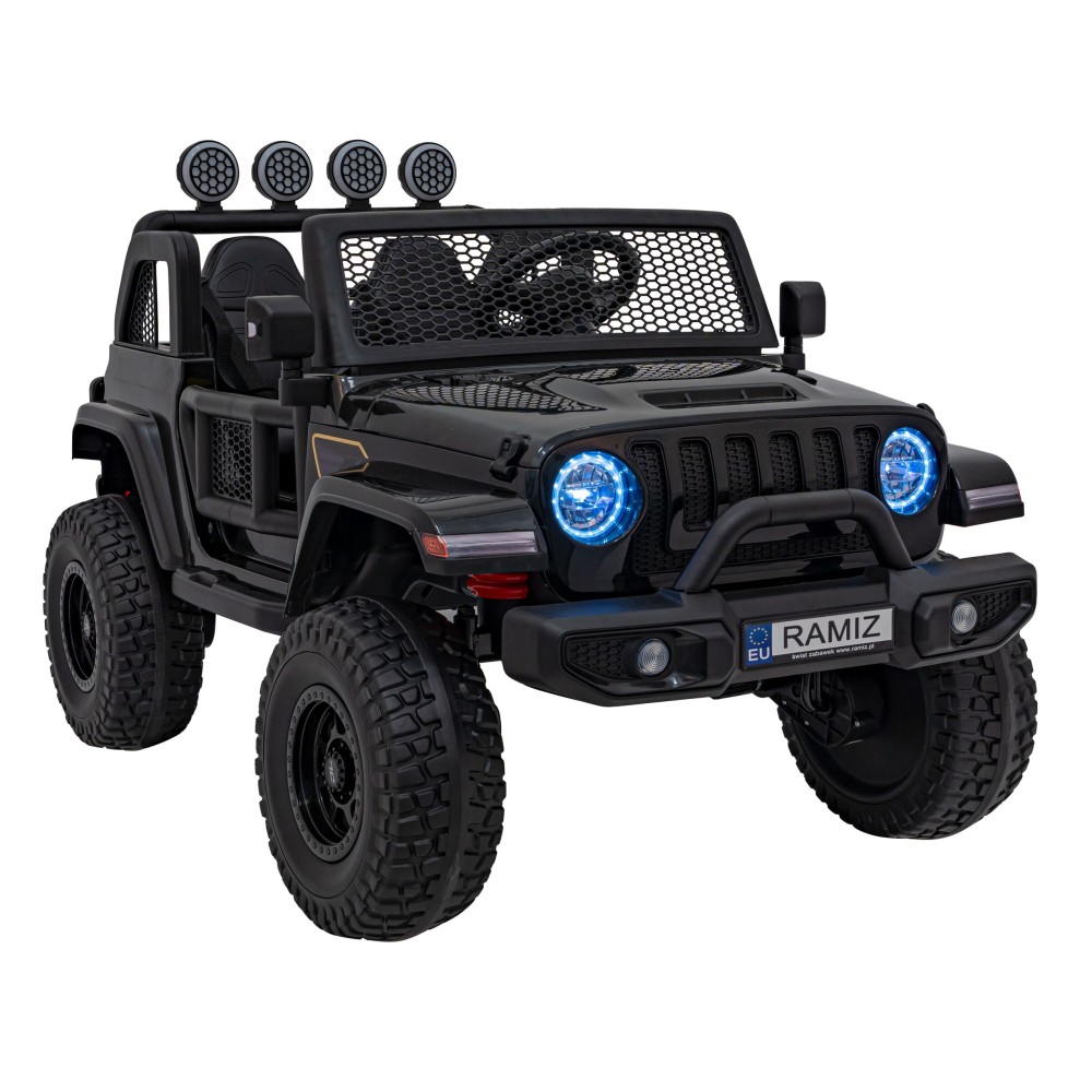 JOKO Elektrické Autíčko Jeep OFF-ROAD 3.0, penové kolesá 4x4, Dvojmiestne kožené sedadlo, čierne