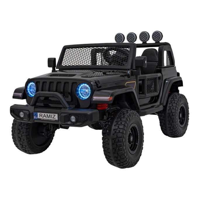 JOKO Elektrické Autíčko Jeep OFF-ROAD 3.0, penové kolesá 4x4, Dvojmiestne kožené sedadlo, čierne