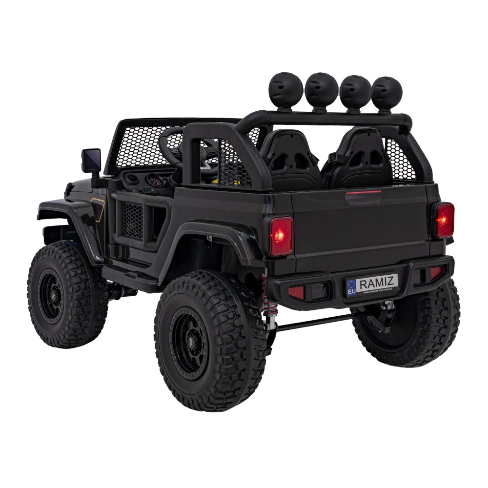 JOKO Elektrické Autíčko Jeep OFF-ROAD 3.0, penové kolesá 4x4, Dvojmiestne kožené sedadlo, čierne
