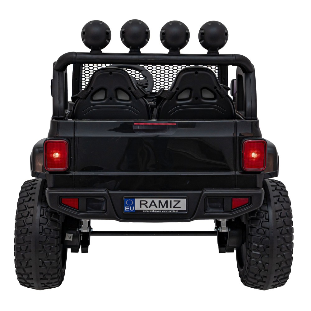 JOKO Elektrické Autíčko Jeep OFF-ROAD 3.0, penové kolesá 4x4, Dvojmiestne kožené sedadlo, čierne
