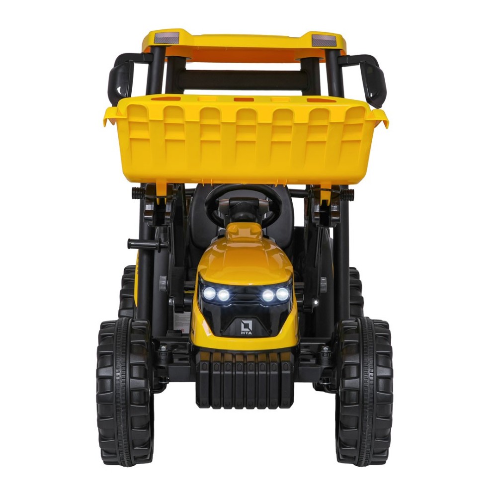 JOKO Elektrický Traktor s predným nakladačom a vlečkou D68, 2x200W 24V, kožené sedadlo, celková dĺžka 233cm, žltý
