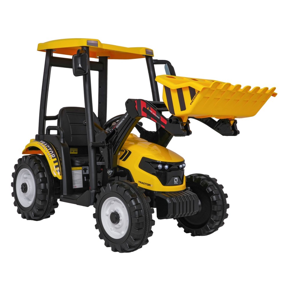 JOKO Elektrický Traktor s predným nakladačom a vlečkou D68, 2x200W 24V, kožené sedadlo, celková dĺžka 233cm, žltý