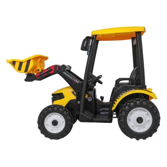 JOKO Elektrický Traktor s predným nakladačom a vlečkou D68, 2x200W 24V, kožené sedadlo, celková dĺžka 233cm, žltý