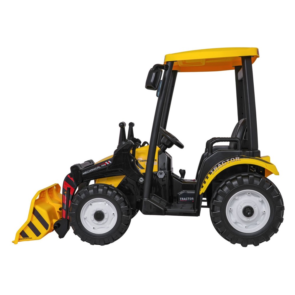 JOKO Elektrický Traktor s predným nakladačom a vlečkou D68, 2x200W 24V, kožené sedadlo, celková dĺžka 233cm, žltý
