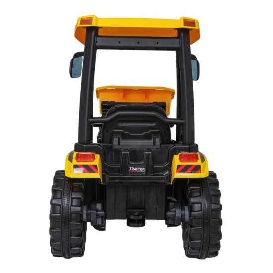 JOKO Elektrický Traktor s predným nakladačom a vlečkou D68, 2x200W 24V, kožené sedadlo, celková dĺžka 233cm, žltý