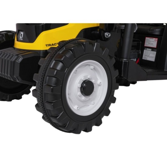 JOKO Elektrický Traktor s predným nakladačom a vlečkou D68, 2x200W 24V, kožené sedadlo, celková dĺžka 233cm, žltý