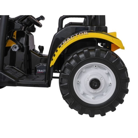 JOKO Elektrický Traktor s predným nakladačom a vlečkou D68, 2x200W 24V, kožené sedadlo, celková dĺžka 233cm, žltý