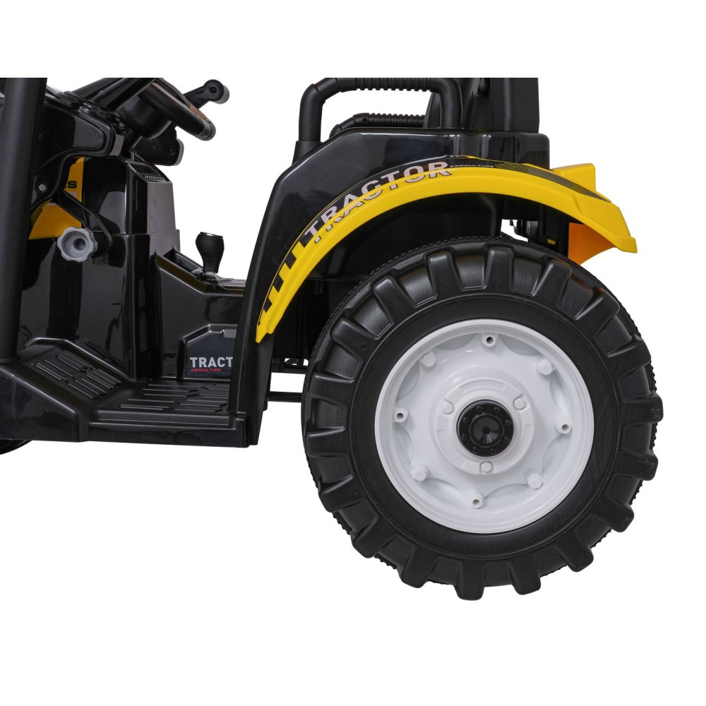 JOKO Elektrický Traktor s predným nakladačom a vlečkou D68, 2x200W 24V, kožené sedadlo, celková dĺžka 233cm, žltý