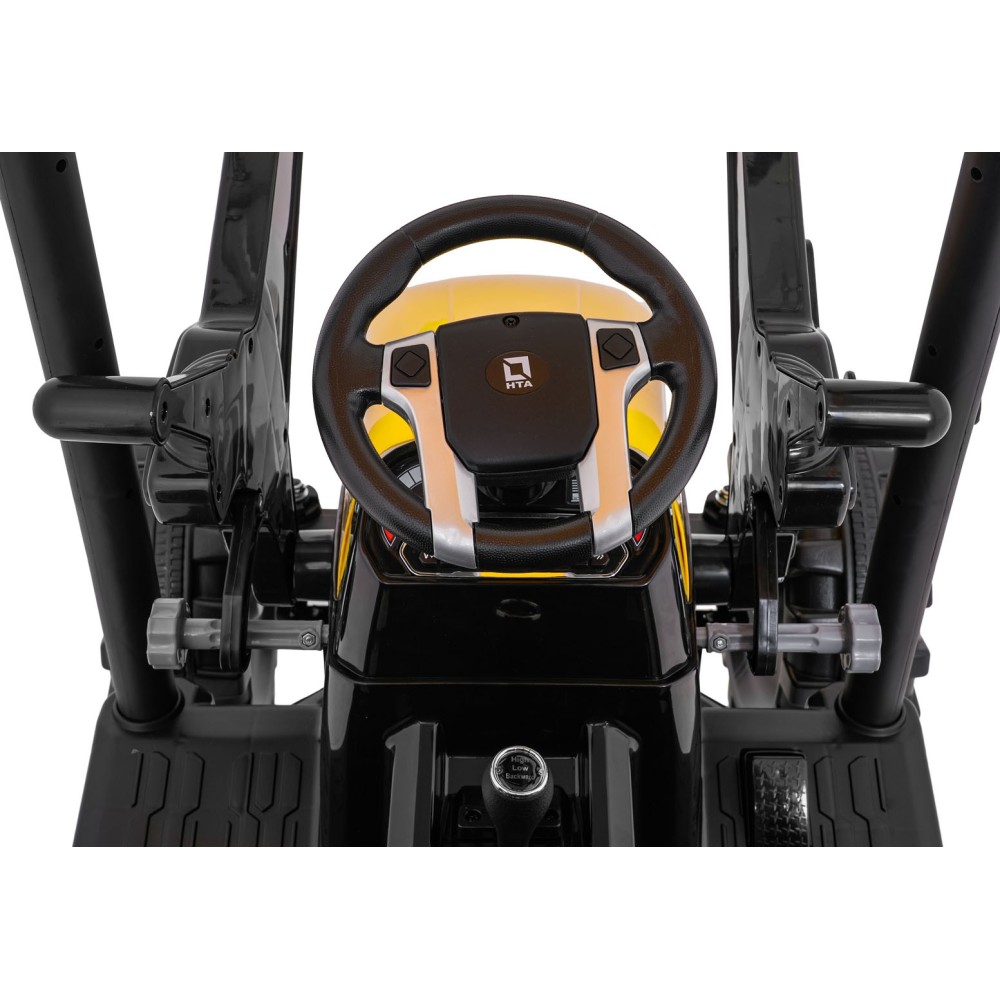 JOKO Elektrický Traktor s predným nakladačom a vlečkou D68, 2x200W 24V, kožené sedadlo, celková dĺžka 233cm, žltý