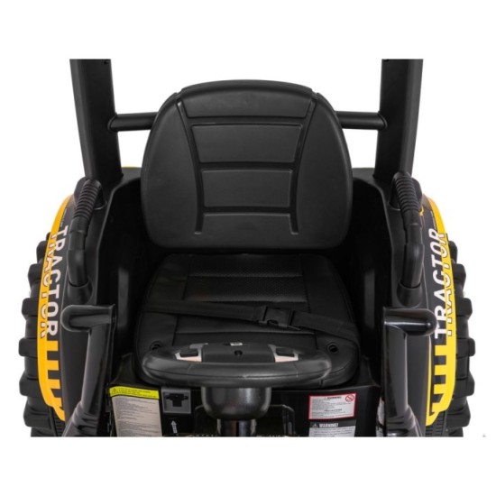 JOKO Elektrický Traktor s predným nakladačom a vlečkou D68, 2x200W 24V, kožené sedadlo, celková dĺžka 233cm, žltý