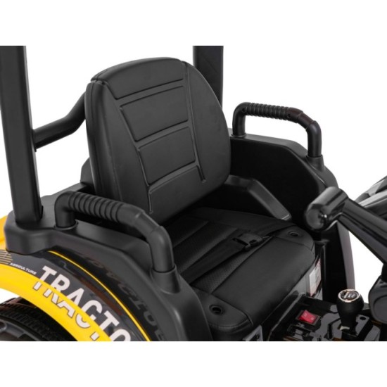 JOKO Elektrický Traktor s predným nakladačom a vlečkou D68, 2x200W 24V, kožené sedadlo, celková dĺžka 233cm, žltý
