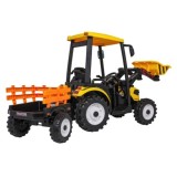 JOKO Elektrický Traktor s predným nakladačom a vlečkou D68, 2x200W 24V, kožené sedadlo, celková dĺžka 233cm, žltý