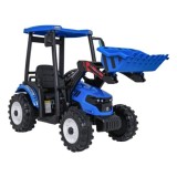 JOKO Elektrický Traktor s predným nakladačom a vlečkou D68, 2x200W 24V, kožené sedadlo, celková dĺžka 233cm, modrý