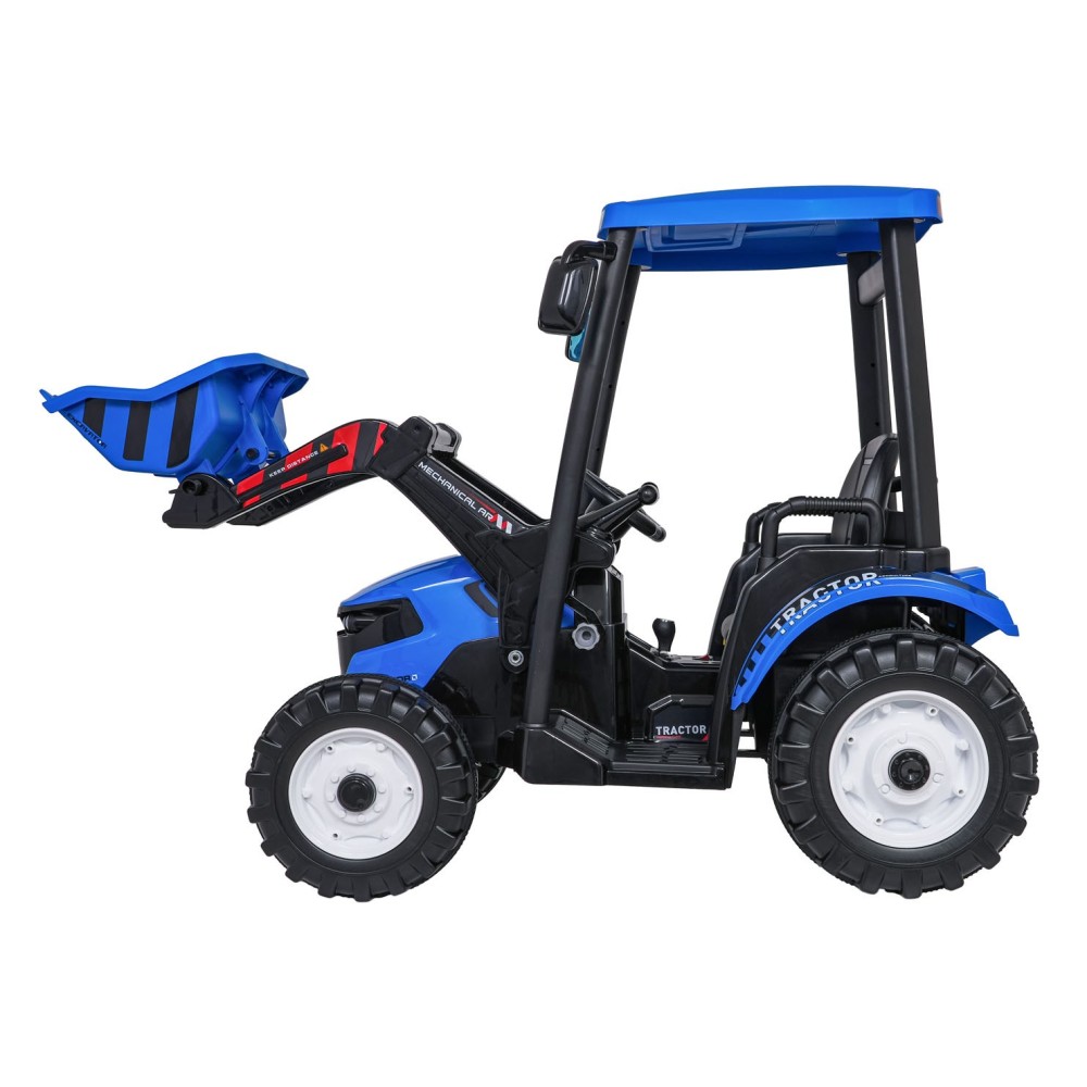 JOKO Elektrický Traktor s predným nakladačom a vlečkou D68, 2x200W 24V, kožené sedadlo, celková dĺžka 233cm, modrý