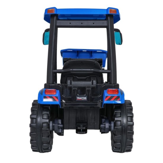 JOKO Elektrický Traktor s predným nakladačom a vlečkou D68, 2x200W 24V, kožené sedadlo, celková dĺžka 233cm, modrý