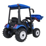 JOKO Elektrický Traktor s predným nakladačom a vlečkou D68, 2x200W 24V, kožené sedadlo, celková dĺžka 233cm, modrý