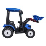 JOKO Elektrický Traktor s predným nakladačom a vlečkou D68, 2x200W 24V, kožené sedadlo, celková dĺžka 233cm, modrý