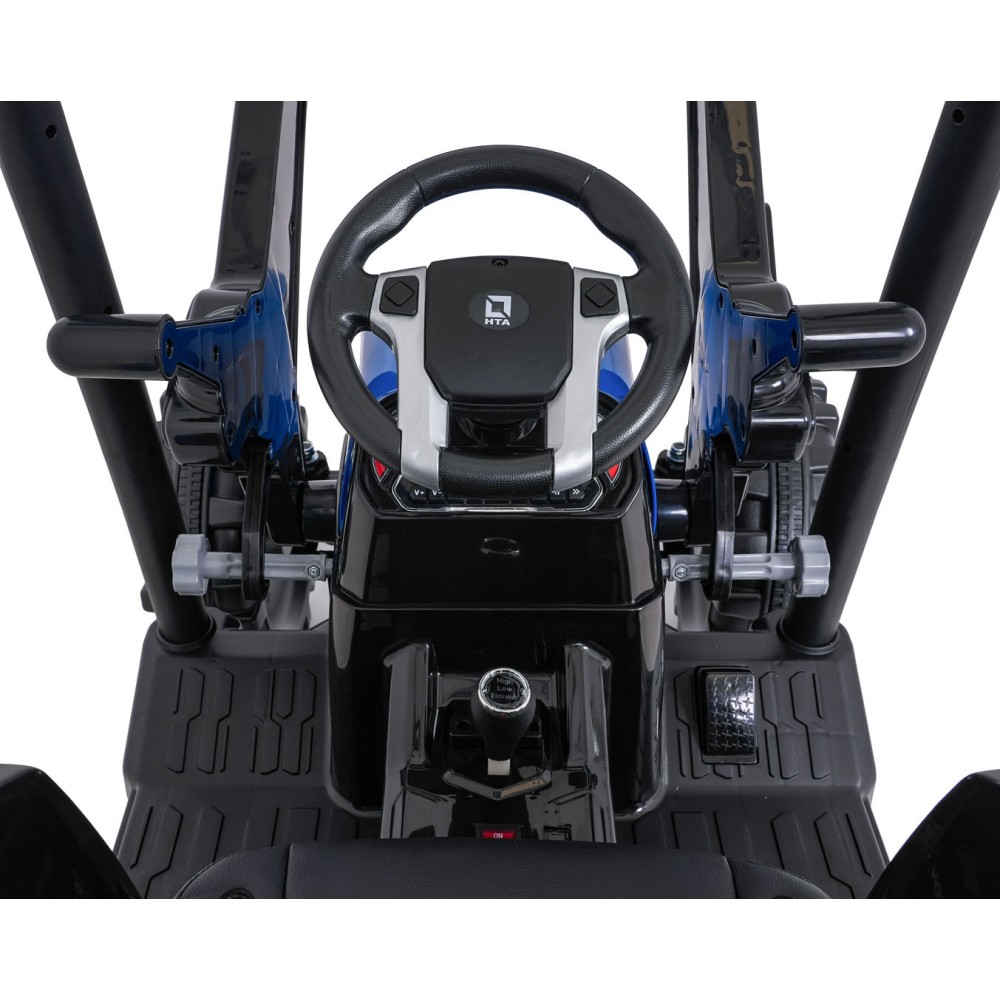 JOKO Elektrický Traktor s predným nakladačom a vlečkou D68, 2x200W 24V, kožené sedadlo, celková dĺžka 233cm, modrý