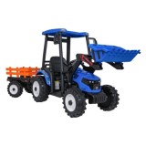 JOKO Elektrický Traktor s predným nakladačom a vlečkou D68, 2x200W 24V, kožené sedadlo, celková dĺžka 233cm, modrý