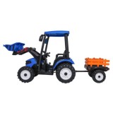 JOKO Elektrický Traktor s predným nakladačom a vlečkou D68, 2x200W 24V, kožené sedadlo, celková dĺžka 233cm, modrý