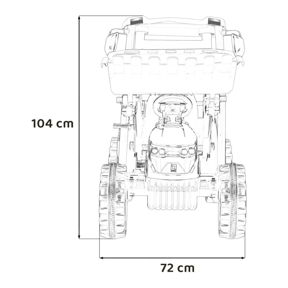 JOKO Elektrický Traktor s predným nakladačom a vlečkou D68, 2x200W 24V, kožené sedadlo, celková dĺžka 233cm, modrý