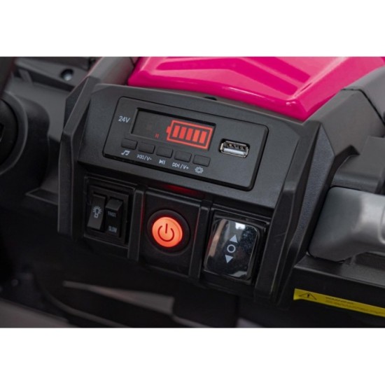 JOKO Elektrické autíčko BUGGY UTV X3 Off-Road 24V 4x200W, Dvojmiestne kožené sedadlo, nosnosť 90kg, penové kolesá, ružové