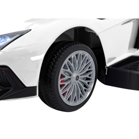 JOKO Detské Odrážadlo Lamborghini Aventador SV s Gumovými kolesami, Svetlom a Zvukom + Riadiaca Rúčka, biele