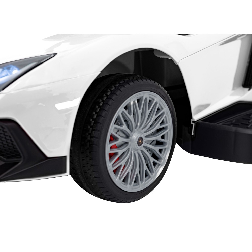 JOKO Detské Odrážadlo Lamborghini Aventador SV s Gumovými kolesami, Svetlom a Zvukom + Riadiaca Rúčka, biele