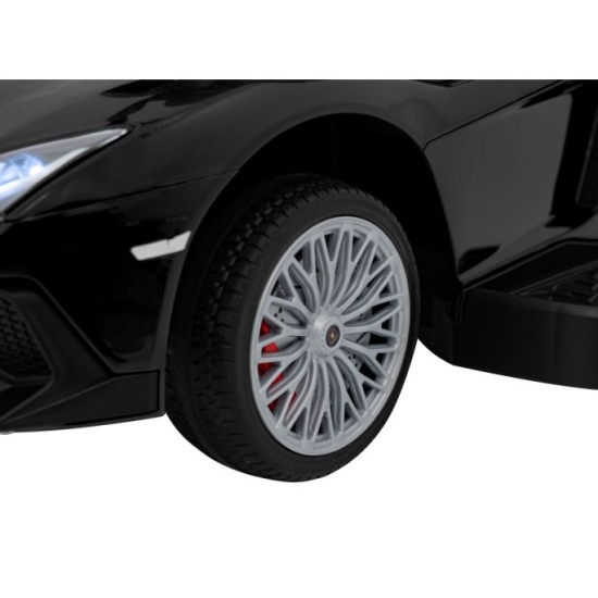 JOKO Detské Odrážadlo Lamborghini Aventador SV s Gumovými kolesami, Svetlom a Zvukom + Riadiaca Rúčka, čierne