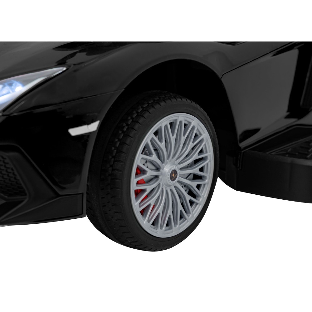 JOKO Detské Odrážadlo Lamborghini Aventador SV s Gumovými kolesami, Svetlom a Zvukom + Riadiaca Rúčka, čierne