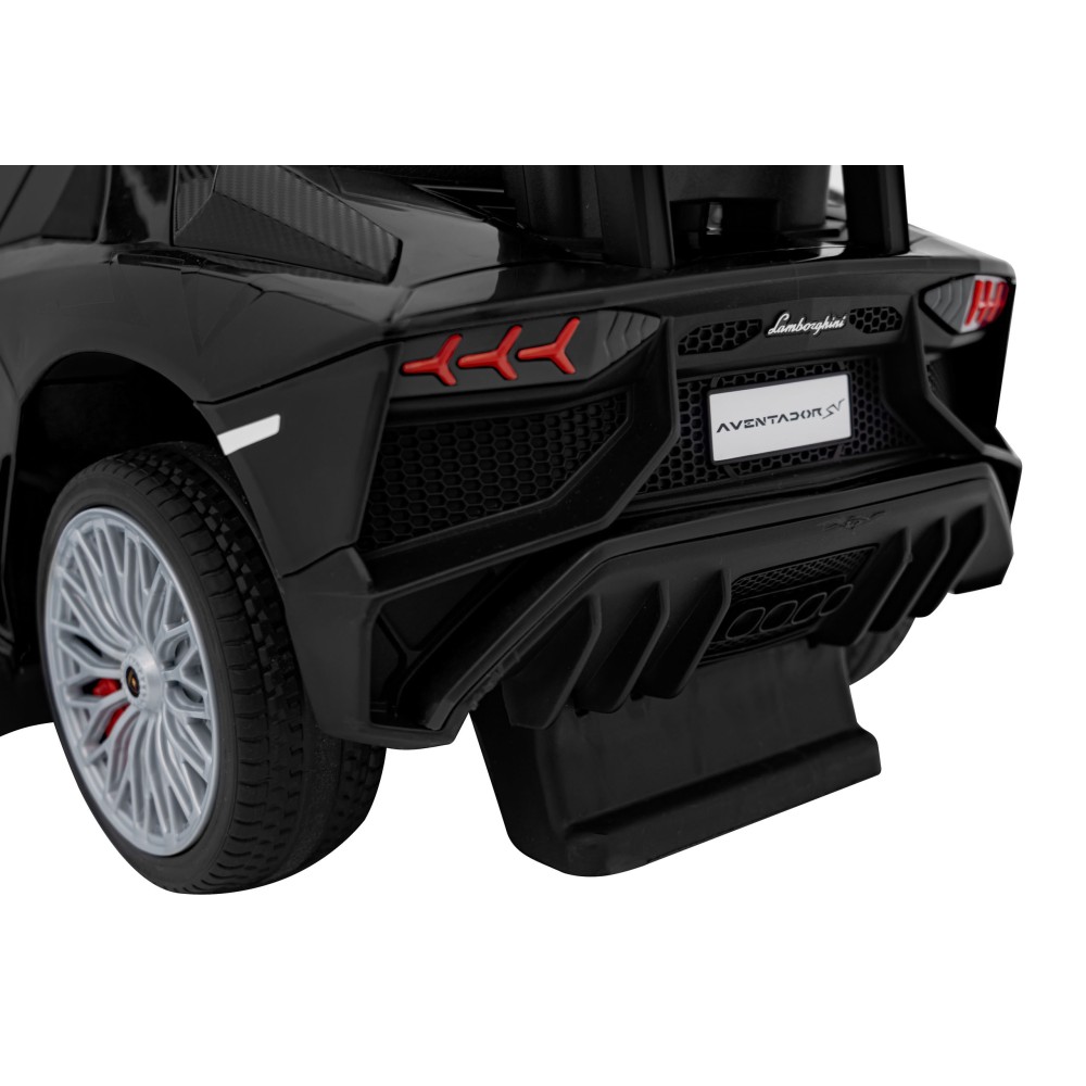 JOKO Detské Odrážadlo Lamborghini Aventador SV s Gumovými kolesami, Svetlom a Zvukom + Riadiaca Rúčka, čierne