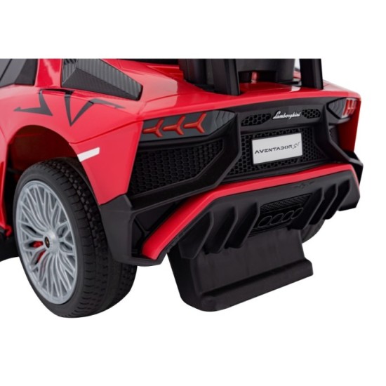 JOKO Detské Odrážadlo Lamborghini Aventador SV s Gumovými kolesami, Svetlom a Zvukom + Riadiaca Rúčka, červené