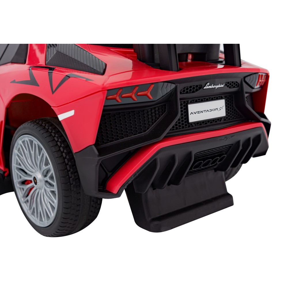 JOKO Detské Odrážadlo Lamborghini Aventador SV s Gumovými kolesami, Svetlom a Zvukom + Riadiaca Rúčka, červené