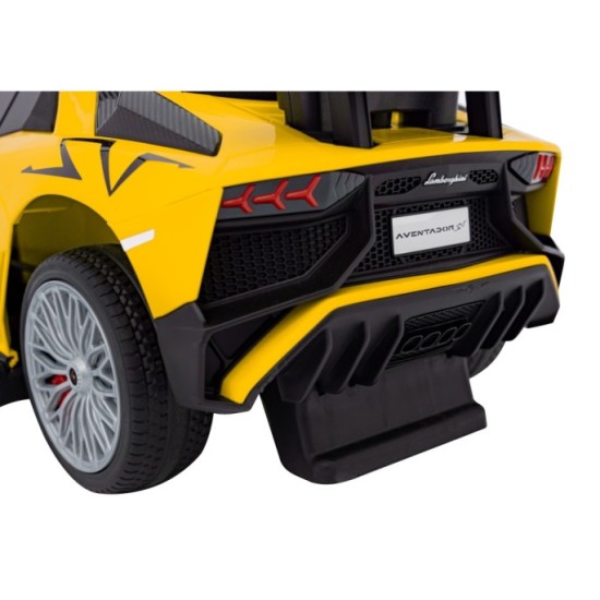 JOKO Detské Odrážadlo Lamborghini Aventador SV s Gumovými kolesami, Svetlom a Zvukom + Riadiaca Rúčka, žlté