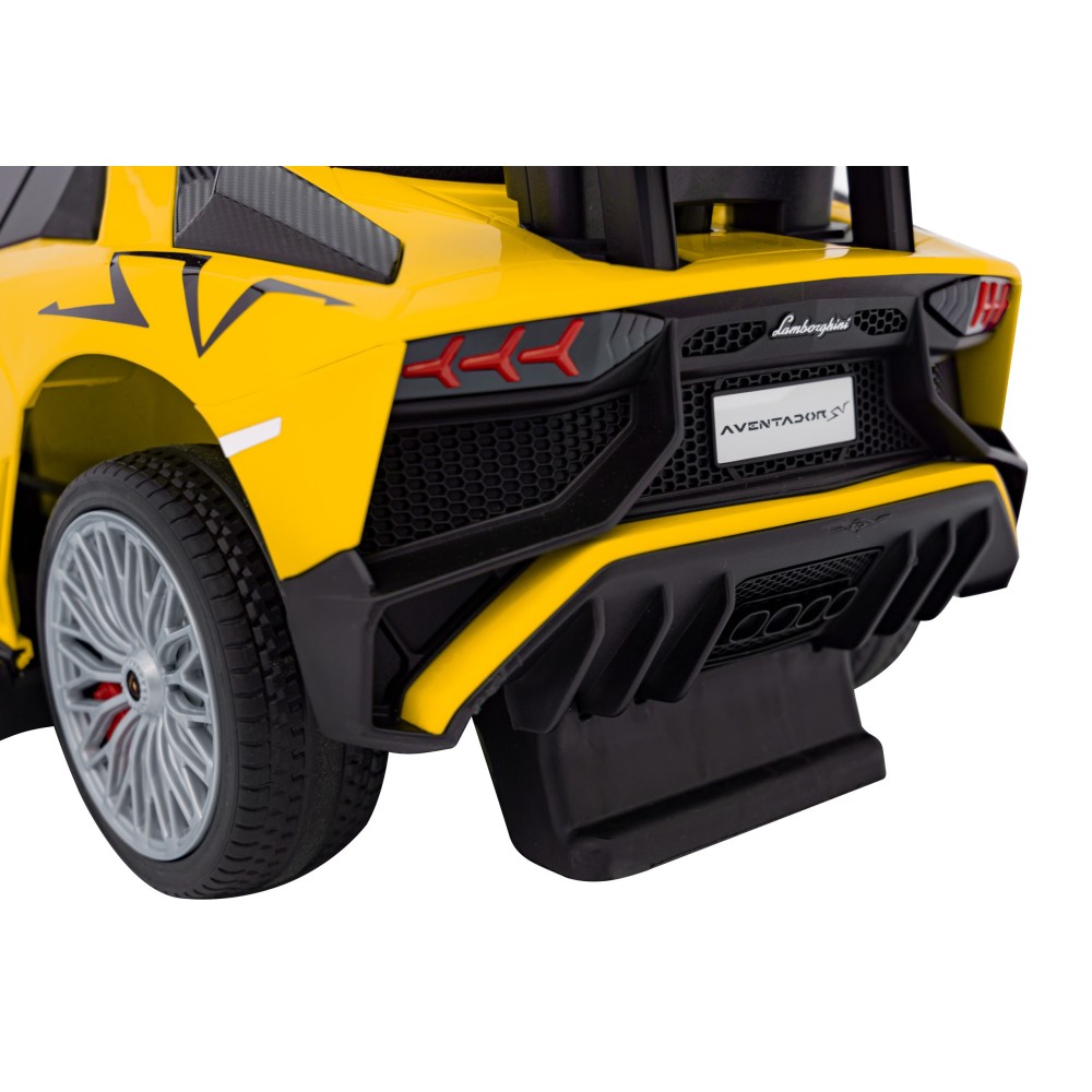 JOKO Detské Odrážadlo Lamborghini Aventador SV s Gumovými kolesami, Svetlom a Zvukom + Riadiaca Rúčka, žlté